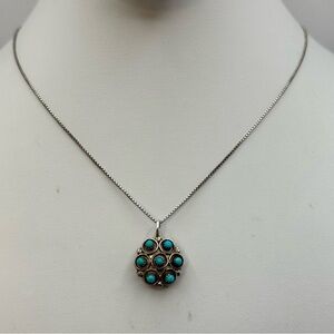 Vintage Sterling Silver Turquoise Coral Reversible Pendant Necklace Southwestern
